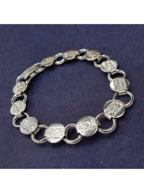 Vintage Sarah Coventry Silver Tone Flower Garden Embossed Link Bracelet 1950s